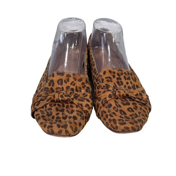 Maurices Bianca Leopard Print Front Knot Flats Womens 8 Slip-On Faux Suede Tan - Picture 2 of 10
